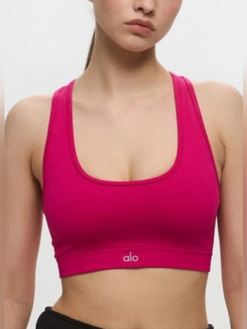 ALO Yoga Ribbed Scoop Sports Bra in Hot Pink
